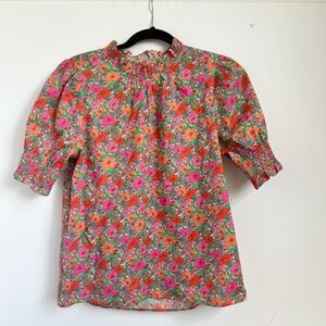J. Crew Smocked puff-sleeve top in Liberty® Meadow Song fabric. Size Small.